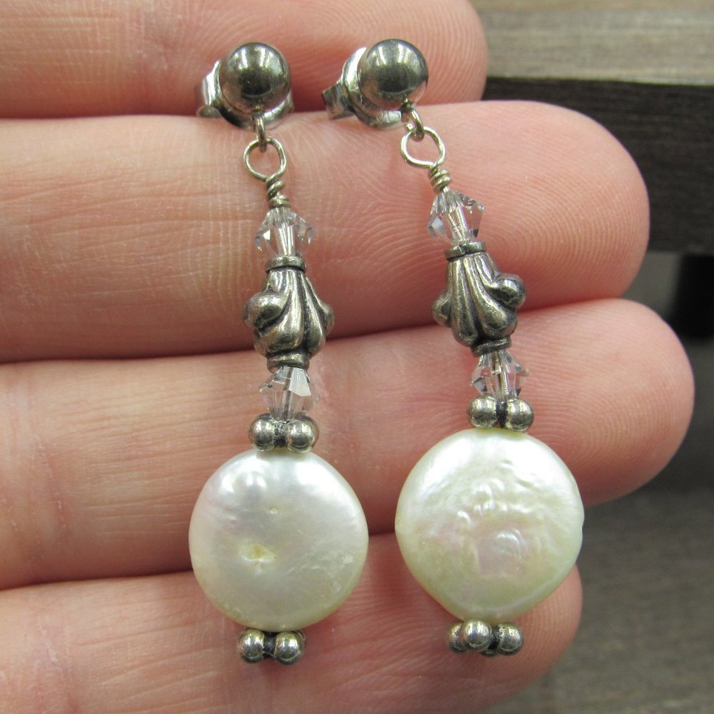 Sterling Silver Tarnished Long Shell Earrings - image 1